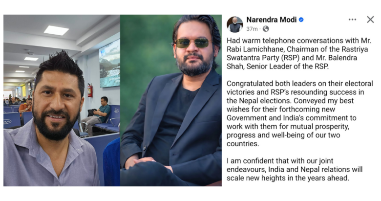 रास्वपा सभापति लामिछाने र वरिष्ठ नेता बालेनलाई भारतीय प्रधानमन्त्री नरेन्द्र मोदीको बधाई