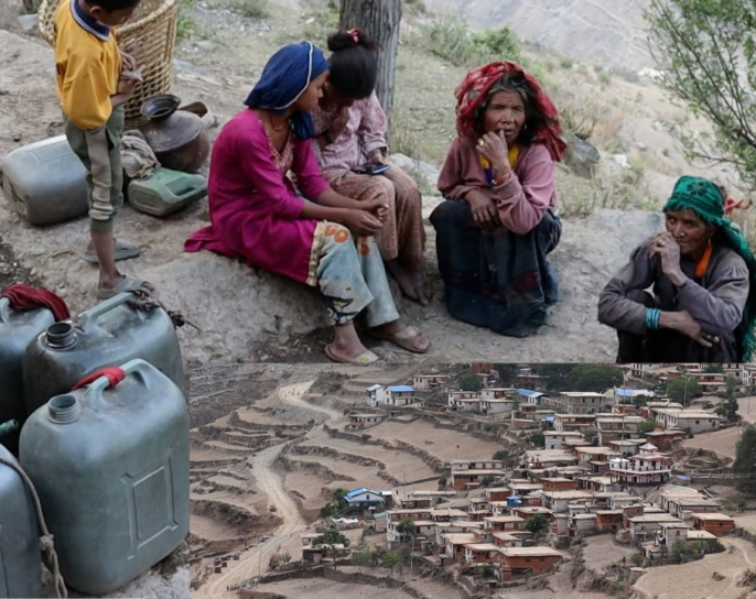 मुगु भीई गाउँका स्थानीय  एक गाग्री पानी भर्न धारोमा रातभर लाइन