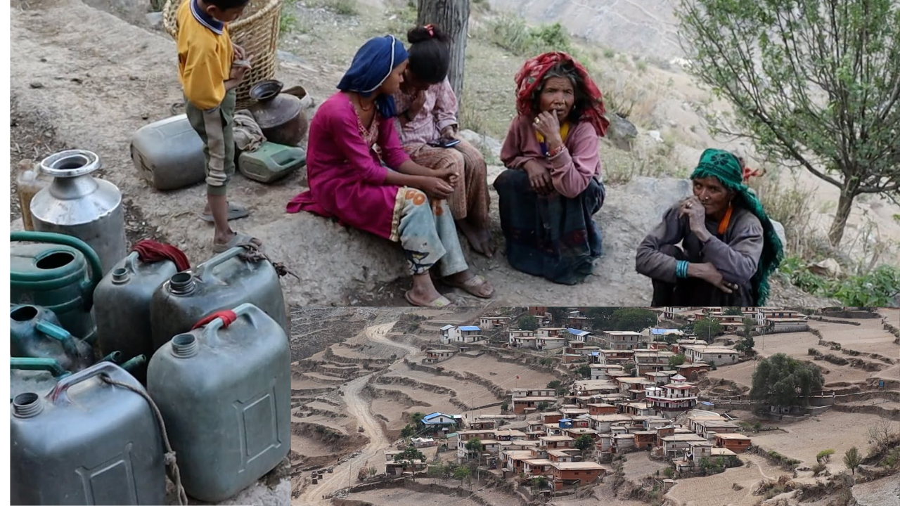 मुगु भीई गाउँका स्थानीय  एक गाग्री पानी भर्न धारोमा रातभर लाइन